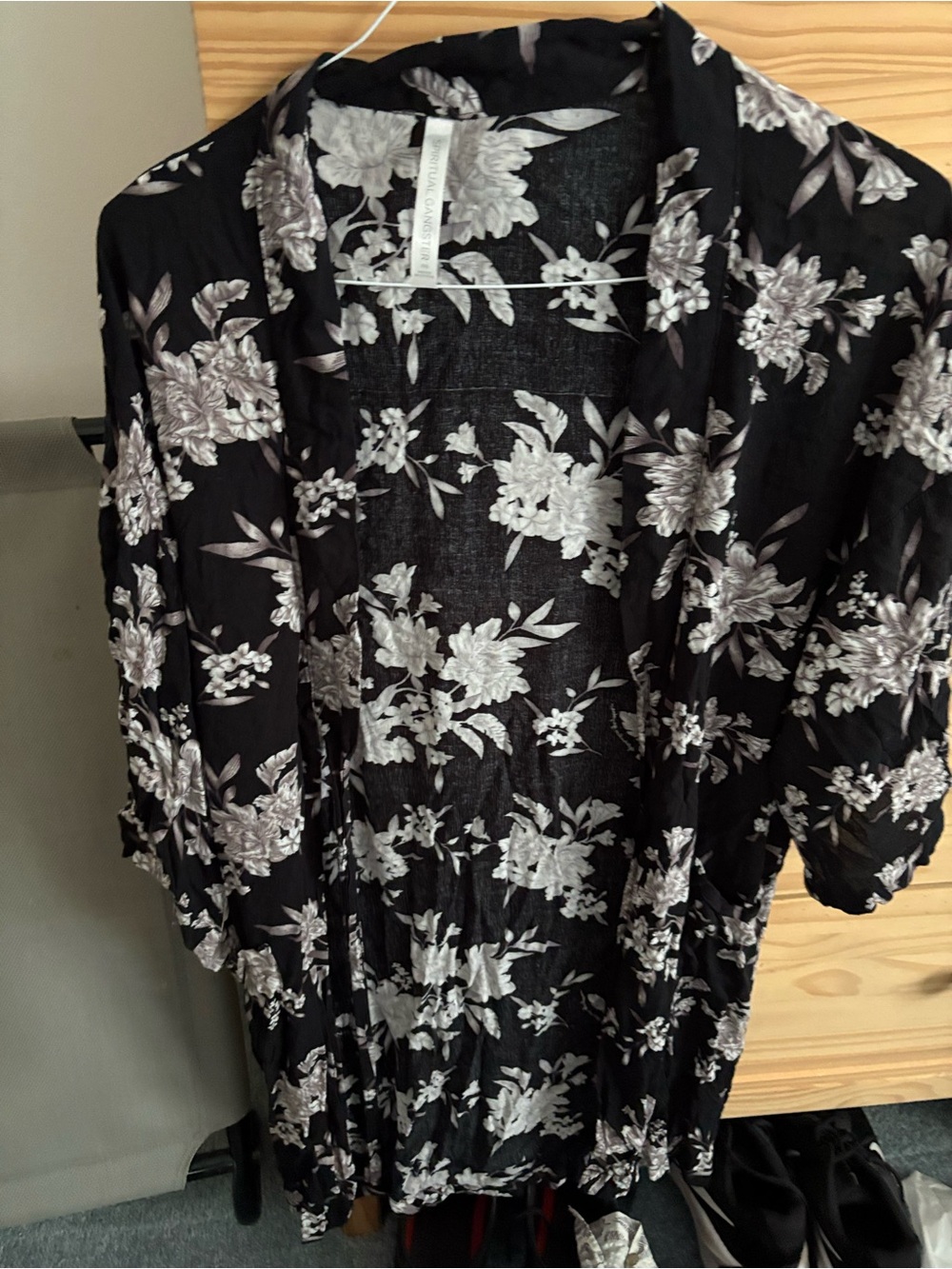 Spiritual Gangster Black Floral Long-Sleeve Kimono Dress